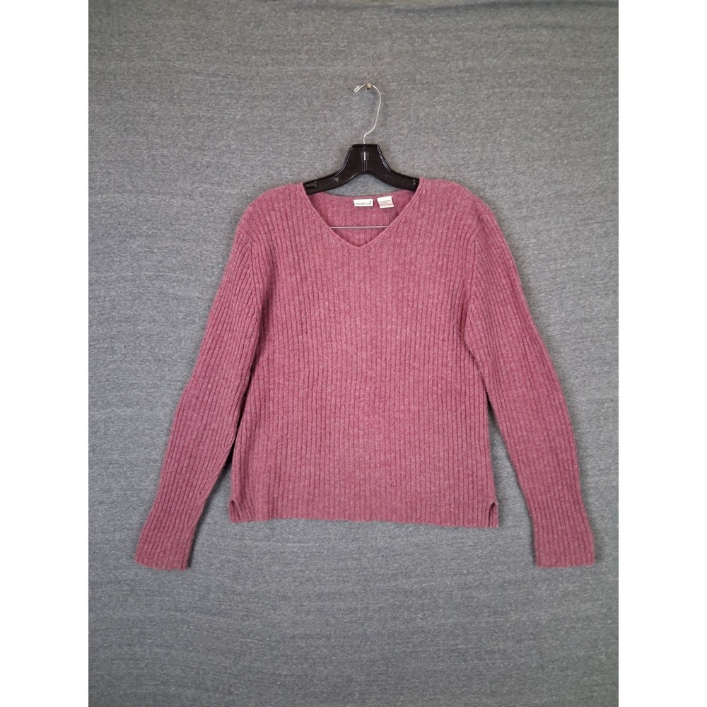 North Crest Womens Sweater Medium Pink Purple Lambswool VTG Rib Knit Soft